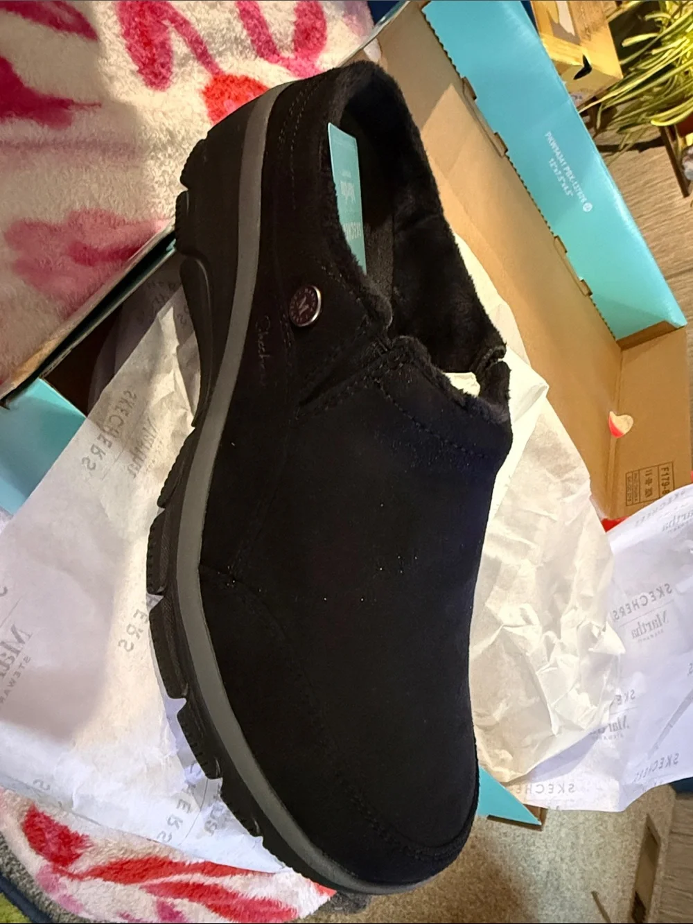 Skechers Black Faux Suede Slip-On Cozy Shoe - Picture 5 of 5